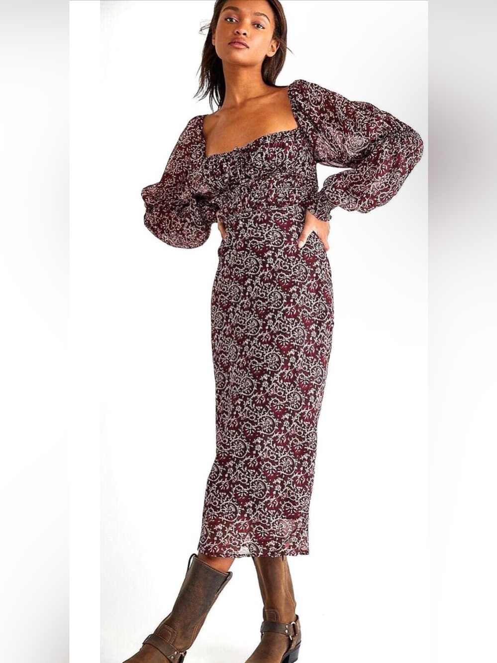 NWT Free People Glow Up Midi Dress  Chocolate Combo XS